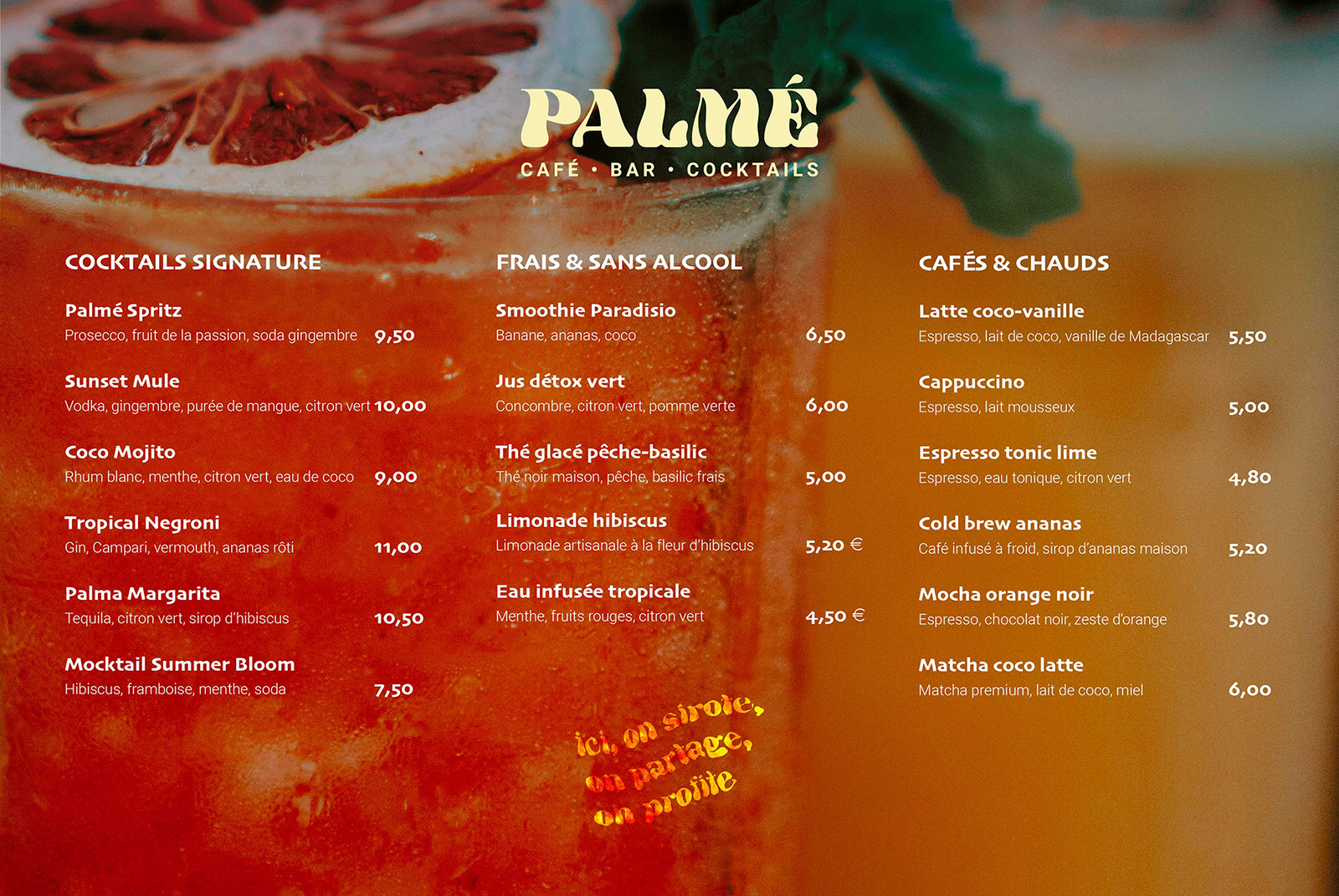 Menu palmé - bar